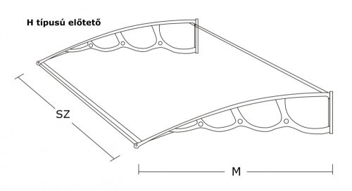 Extra kinyúlású előtető 150x150 fekete keret áttetsző üregkamrás polikarbonát féltető H típusú kar 