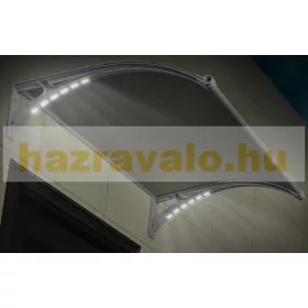 Eőtető különleges beépített LED világítású mozgásérzékelős esővédő tető 200x100 cm szürke keret füst