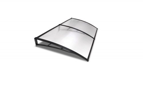 Canopy with larger than usual extension 200x120 black frame translucent cavity chamber polycarbonate semi-canopy C-type arm for example over front door or windows