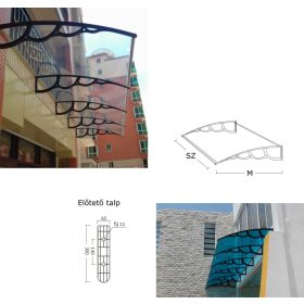   A szokásosnál nagyobb kinyúlású előtető 200x150 fekete keret áttetsző üregkamrás polikarbonát féltető H típusú kar például bejárati ajtó vagy ablakok fölé