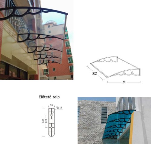 Canopy with larger than usual extension 200x150 black frame translucent cavity chamber polycarbonate semi-canopy H-type lever for example over front door or windows