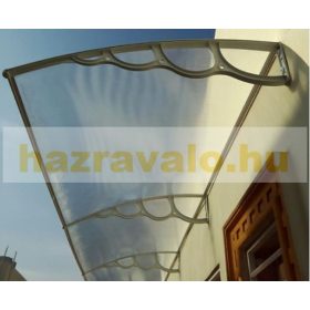   A szokásosnál nagyobb kinyúlású előtető  200x150 szürke keret áttetsző üregkamrás polikarbonát féltető H típusú kar például bejárati ajtó vagy ablakok fölé