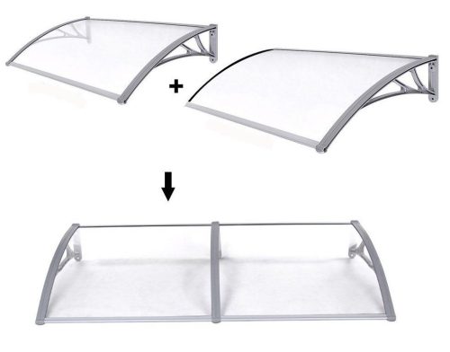 Canopy solid polycarbonate 240x100 gray frame transparent roof for example over front door or windows. Between the two support arms, the roof is made of one piece.