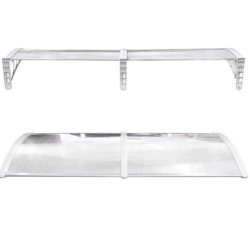 Canopy ZENN 240x100cm white frame transparent solid polycarbonate - plexiglass. Between the two B-type support arms, the roof plate consists of one piece.