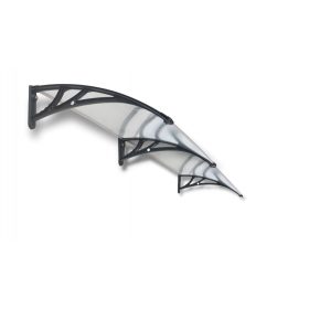   Előtető 240x60 cm fekete keret színtelen üregkamrás polikarbonát tetőlap ZENN típusú előtető C típusú kar 