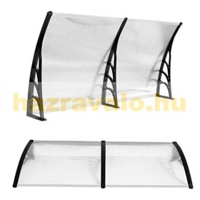   Előtető 300x100 cm fekete keret áttetsző üregkamrás vastag polikarbonát 3 méter széles féltető B típusú kar