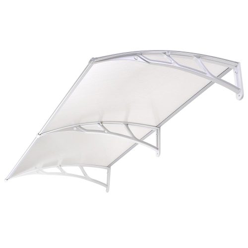 Rain cover 300x100 cm white frame transparent cavity polycarbonate. Between the two supports, the roof panel type B arm consists of one piece 
