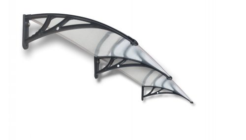 Canopy with greater depth than usual 300x120 cm black frame transparent hollow chamber polycarbonate roof sheet type C arm