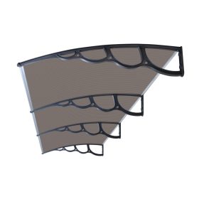   A szokásosnál nagyobb kinyúlású előtető  300x150 fekete keret bronz üregkamrás polikarbonát féltető H típusú kar például bejárati ajtó vagy ablakok fölé