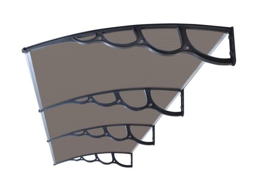 Canopy with a longer than usual extension 300x150 black frame bronze cavity chamber polycarbonate semi-canopy type H arm for example over front door or windows