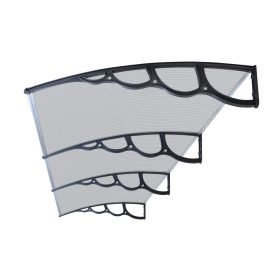   A szokásosnál nagyobb kinyúlású előtető  300x150 fekete keret áttetsző üregkamrás polikarbonát féltető H típusú kar például bejárati ajtó vagy ablakok fölé