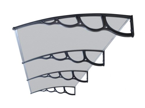 Canopy 300x150 black frame with a larger than usual extension, translucent cavity chamber polycarbonate half roof H type lever, for example, over the front door or windows