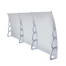   A szokásosnál nagyobb kinyúlású előtető  300x150 szürke keret áttetsző üregkamrás polikarbonát féltető H típusú kar például bejárati ajtó vagy ablakok fölé