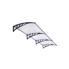   Előtető 360x100 cm bővíthető, fekete C típusú keret színtelen üregkamrás polikarbonát.  A két tartókar között egy darabból áll a tetőlap.