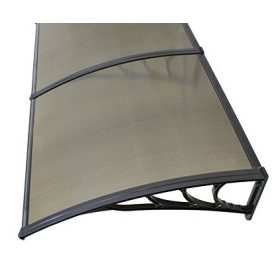   Extra hosszú előtető 400x100 cm fekete keret bronz polikarbonát féltető B típusú karral például bejárati ajtó vagy ablakok fölé. Két tartókat között 1 darabból áll a tetőlap.