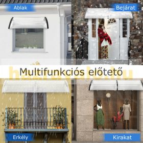   Extra hosszú előtető 400x100 cm fekete keret bronz polikarbonát féltető B típusú karral például bejárati ajtó vagy ablakok fölé. Két tartókat között 1 darabból áll a tetőlap.