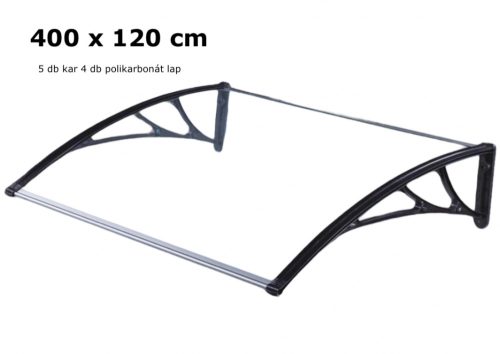 Canopy with greater depth than usual 400x120 cm black frame colorless cavity chamber polycarbonate roof sheet type C arm