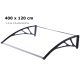 A szokásosnál nagyobb mélységű előtető 400x120 cm fekete keret színtelen üregkamrás polikarbonát tetőlap C típusú kar