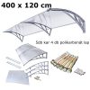 Canopy with greater depth than usual 400x120 cm gray frame colorless cavity chamber polycarbonate roof sheet type C arm