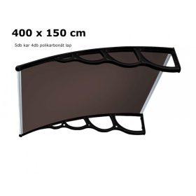   A szokásosnál nagyobb mélységű előtető 400x150 cm fekete keret bronz üregkamrás polikarbonát tetőlap H típusú kar