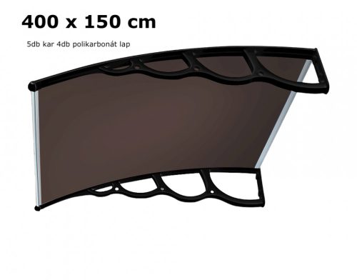 Canopy with a greater depth than usual 400x150 cm black frame bronze hollow chamber polycarbonate roof sheet type H arm