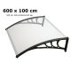 Canopy 600x100 cm black frame colorless cavity chamber polycarbonate roof sheet with type B handle, for example over front door or windows