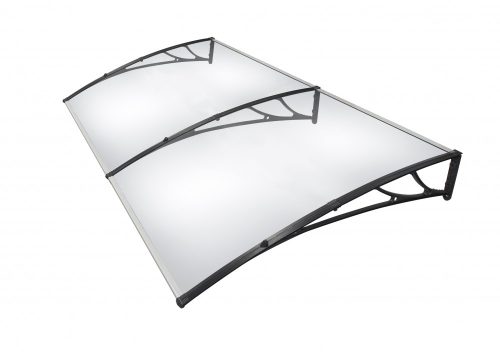 Extra-extending aluminum canopy 200x150 cm with anodized black H1 type support arm, waterproof solid polycarbonate (plexi) cover