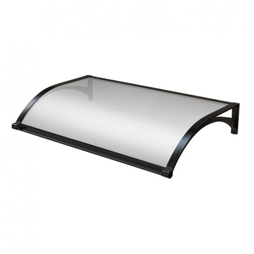Eaves aluminum canopy with anodized black support arm 150x100 cm, with water-clear solid polycarbonate (plexi) cover P type arm