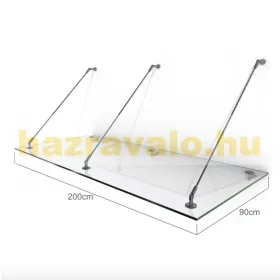   Üveg előtető 200x90cm letisztult modern megjelenés rozsdamentes tartókkal