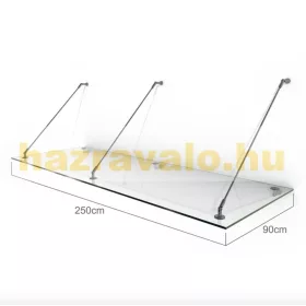   Üvegtető előtető 250x90cm Letisztult modern megjelenés rozsdamentes tartókkal