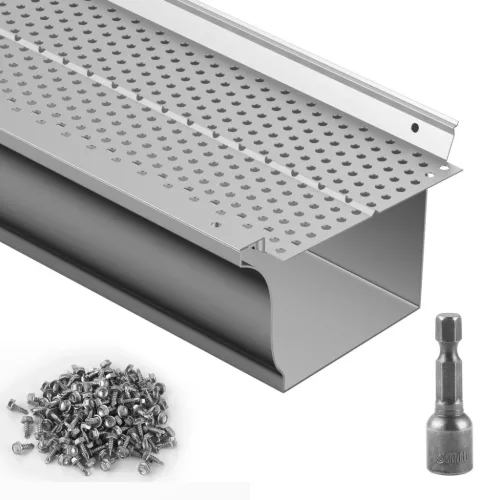Alumínium ereszcsatorna védőrács 63,4 méter lefedésére 52 db x 1220 × 127 mm levélfogó