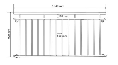 Erkélykorlát  franciaerkély  acél 184x90 cm inox