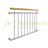 Franciaerkély korlát fa kapaszkodóval, mediterrán jellegű házra is, rozsdamentes acél, ezüst színben, inox korlát 100-225 cm-ig