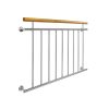 French balcony railing with wooden handrail, also for Mediterranean-style houses, stainless steel, silver color, 128x90 cm inox design, maximum child safety