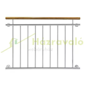   Franciaerkély korlát 128x90 cm fa kapaszkodóval rozsdamentes acél inox kivitel