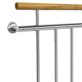   Franciaerkély korlát fa kapaszkodóval, mediterrán jellegű házra is, rozsdamentes acél, ezüst színben, 156x90 cm inox kivitel, maximális gyerek biztonság