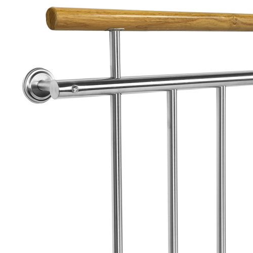 French balcony railing with wooden handrail, also for Mediterranean-style houses, stainless steel, silver color, 156x90 cm inox design, maximum child safety