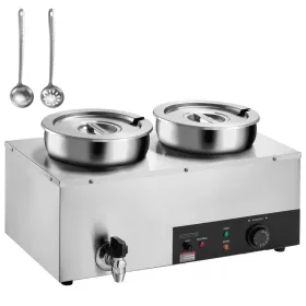   Rozsdamentes acél büfémelegítő 1200W 2x8,1 liter ételmelegítő edény Ø180xØ240x220 mm levesestál