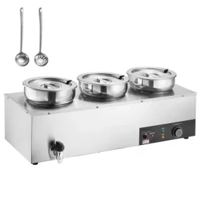   Ételmelegítő 3x7,4 literes rozsdamentes acél ételmelegítő, 1200W leves állomás