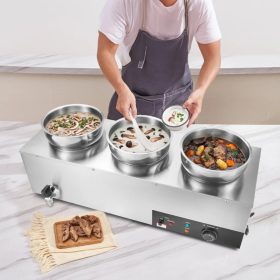   Ételmelegítő 3x7,4 literes rozsdamentes acél ételmelegítő, 1200W leves állomás