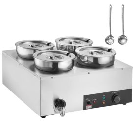   Levesmelegítő 4x7,4 literes rozsdamentes acél ételmelegítő 1500W levesállomás