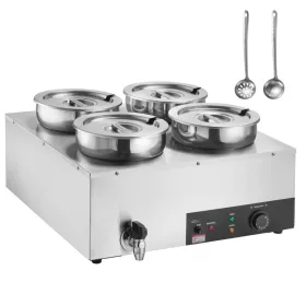   Levesmelegítő 4x7,4 literes rozsdamentes acél ételmelegítő 1500W levesállomás