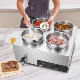  Levesmelegítő 4x7,4 literes rozsdamentes acél ételmelegítő 1500W levesállomás