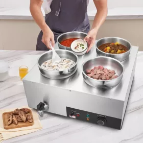   Levesmelegítő 4x7,4 literes rozsdamentes acél ételmelegítő 1500W levesállomás