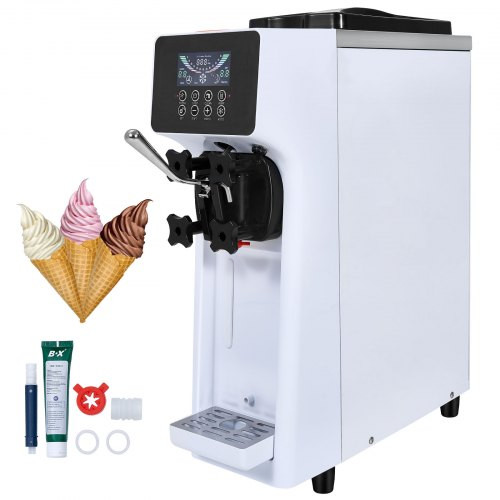 Kereskedelmi fagylaltkészítő, 10 L/h teljesítmény, 900 W, lágy fagylaltkészítő egy ízesítéshez, a munkalapon, 4 literes tartály, 1,6 literes henger, LCD képernyő, előhűtés.