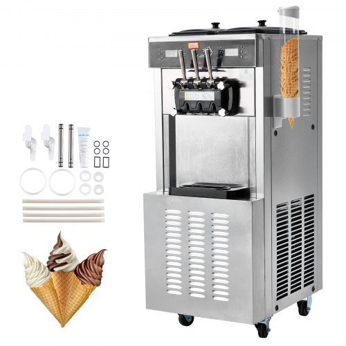 Kereskedelmi fagylaltkészítő, 34-44 L/h kapacitás, 1850 W, szabadon álló lágyfagylaltkészítő 3 ízesítéssel, 2 x 9 literes rozsdamentes acél tartály, LED panel, egyhengeres használat és éjszakai hűtés.