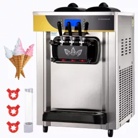   Fagylaltgép 2200W professzionális 3 ízesítőfejes csavaros fagyigép 22–30 liter/óra kapacitással, LCD-kijelzővel