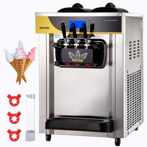 Kereskedelmi lágy fagylaltgép 2200 W pultos lágy fagylaltgép 22-30 L / h lágy fagylaltgép asztali, lágy fagylaltgép 3 ízű LCD kijelzővel jégkrém gép jégkrém gép jégkrém gép