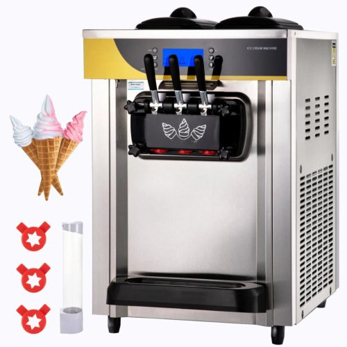 Fagylaltgép 2200W professzionális 3 ízesítőfejes csavaros fagyigép 22–30 liter/óra kapacitással, LCD-kijelzővel