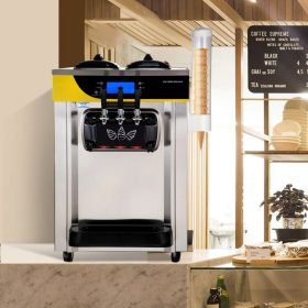   Fagylaltgép 2200W professzionális 3 ízesítőfejes csavaros fagyigép 22–30 liter/óra kapacitással, LCD-kijelzővel